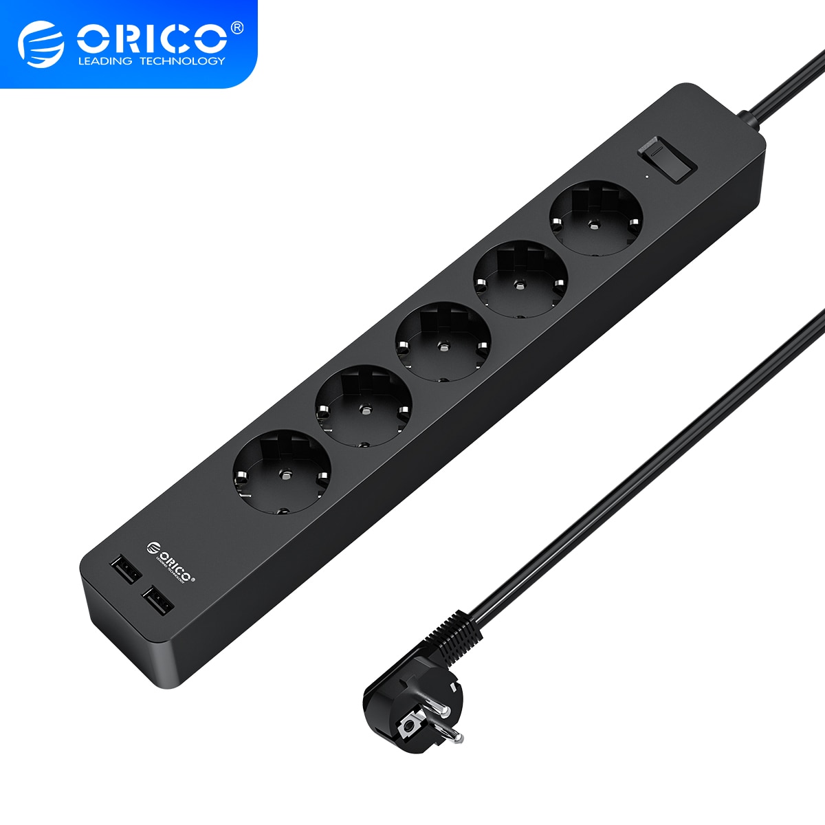 ORICO 3/5 AC + 2 USB 전원 스트립 전자 소켓 홈 오피스 서지 보호기 EU 플러그 확장 스마트 소켓 벽 장착형 충전기
